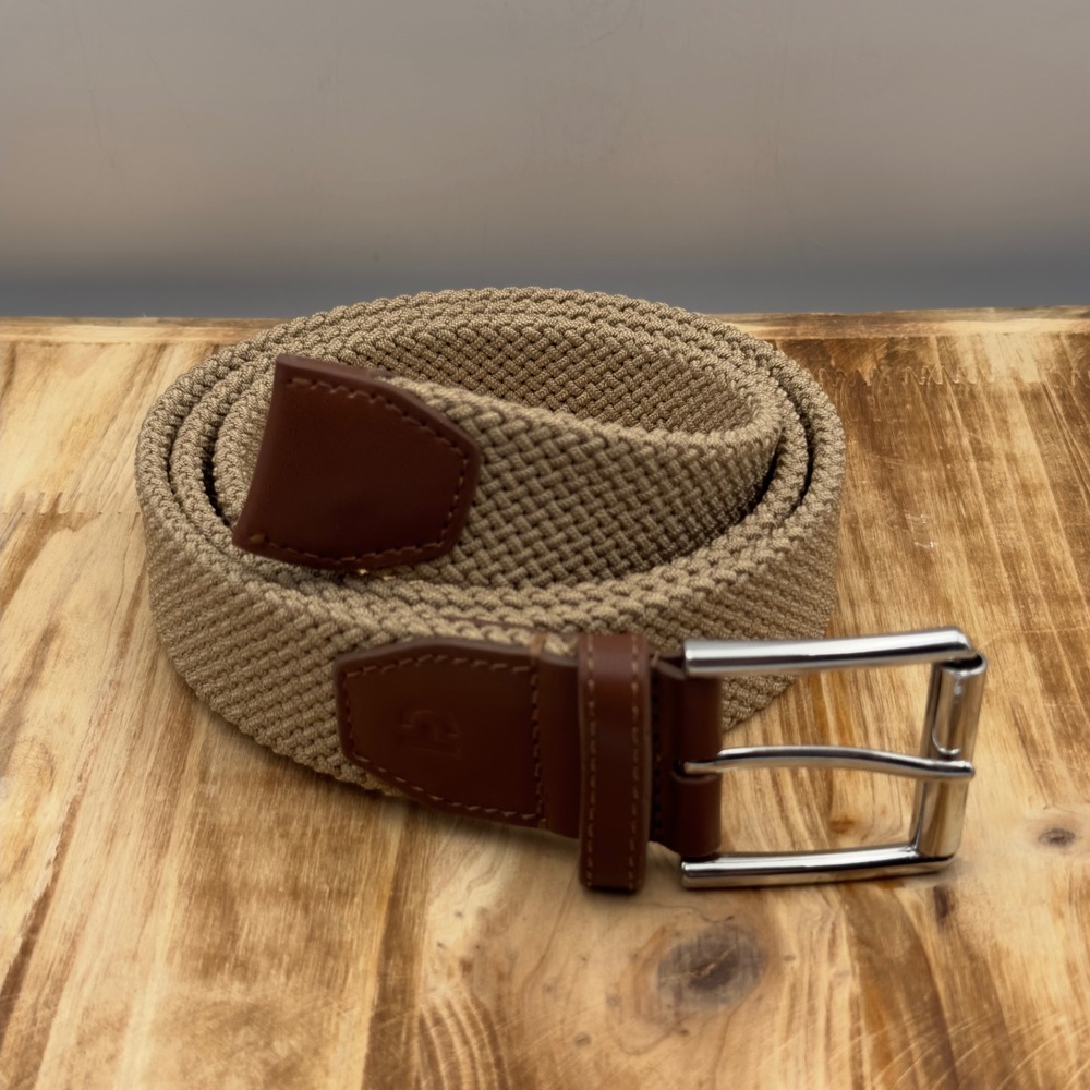 Cole Haan Belt Tan Braided Stretch Leather Trim 38/95 Casual Mens Coastal Preppy